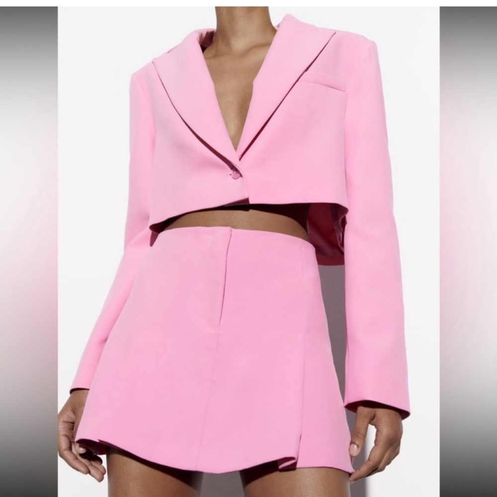ZARA PINK CROP BLAZER - Picture 6 of 14